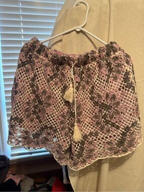 Just Me Lavender and Gray Crochet Floral Women’s Shorts